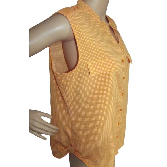 NY Collection Gold Polkadot Sleeveless Button Shirt Size Large white pockets - Picture 5 of 10